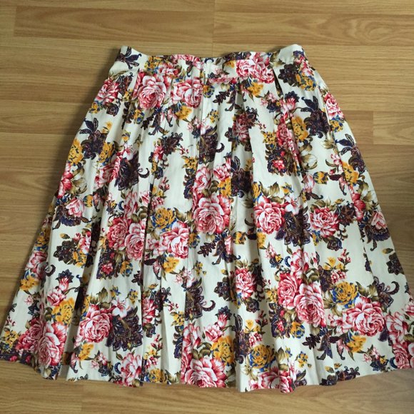 Modcloth Skirt Floral Pink Thick Cotton Fully Lined Size Large - Picture 4 of 5